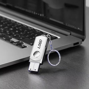 Clé USB pivotante en métal doré avec porte-clés, élégante clé USB en métal doré avec porte-clés - Product Image 5