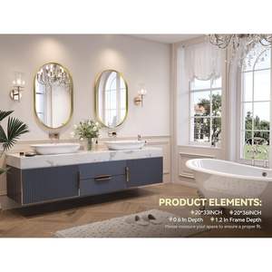 Espejo de Pared Ovalado Moderno Brightify Gold de 20x33 Pulgadas, Espejo de Vanidad con Marco Metálico para Dormitorio y Sala de Estar - Product Image 2