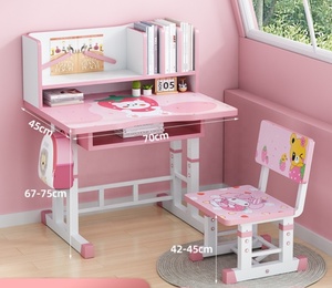 Ensemble table et chaise d'étude ergonomique pour enfants, réglable en hauteur, moderne, dessin animé, pour <span class=keywords><strong>chambre</strong></span> d'enfant, salon, en bois MDF et métal - Product Image 1