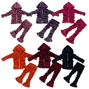ropa de niños de 11 años Suppliers-Conjunto de pantalones apilables de terciopelo para niñas, conjunto de dos piezas con capucha para niños de 6 años, novedad de otoño