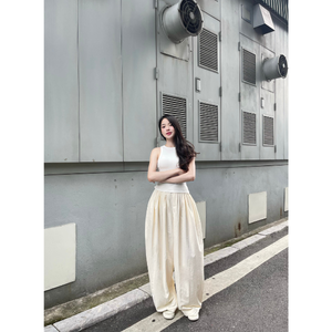 High Quality Eco-Friendly Waterproof Streetwear Lace Painted Wide Leg <b>Summer</b> Beige Color <b>Women</b> Pants <b>Trousers</b> Slimming Casual - Product Image 5