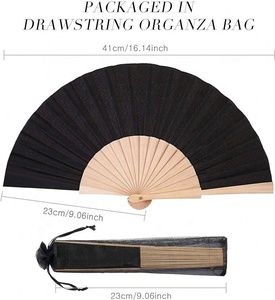 Abanico de mano de tela plegable personalizado con bolsa de organza con cordón para hombres, mujeres y niñas - Product Image 2
