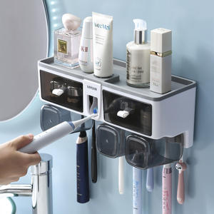 Support mural pour brosses à dents Levijia avec ventouse, sans perçage, boîte de rangement pour salle de bain avec ensemble de gobelets pour bain de bouche - Product Image 2