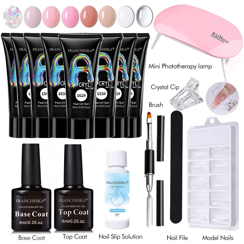 Groothandel Nagel Poly Gel Kit Met Uv Led Lamp Borstel Glitter Poly Nail Gel Set Professionele Zachte Gel Nagelverlenging Tips Kit