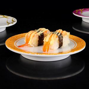 Assiette de service ronde en mélamine colorée de style japonais avec logo personnalisé pour restaurant, hôtel, pizza, sushi, nourriture, collations - Product Image 4