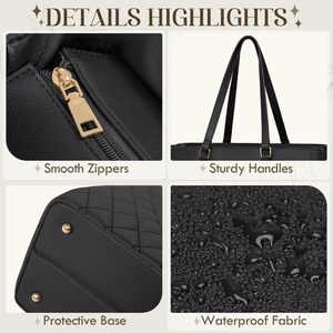 Bolso para portátil de cuero PU impermeable de primera calidad con diseño acolchado de diamantes Organización multicompartimento para profesionales con estilo - Product Image 5