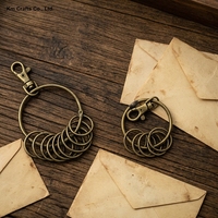 Porte-clés vintage en bronze antique, grand anneau rond, organisateur de clés avec fermoir mousqueton pour plusieurs clés, 7,5 cm