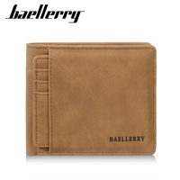 Dompet Pria Kulit PU Baellerry Baru Model Tipis Lipat Dua Dengan Resleting dan Tempat Kartu, Dompet Pendek Pria