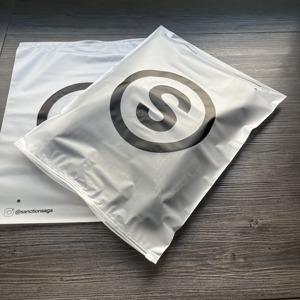 Luxury Matte White Zipper Bags with Black Logo Print - Resealable Frosted Poly Bags for Clothing & Retail - Product Image 5