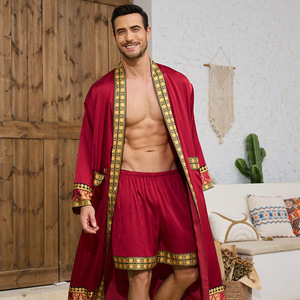 Ensemble de peignoir et pyjama en satin de style baroque de luxe, grande taille, pour homme, vêtements de maison, vêtements de détente, design de festival du Moyen-Orient - Product Image 4