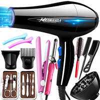 Lot de 12 Sèche-Cheveux Professionnels Légers et Ioniques pour Voyage et Domicile, 3 Niveaux de Chaleur et Air Froid, avec 11 Accessoires