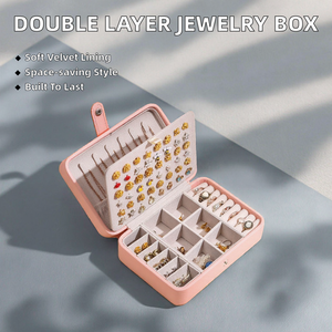 Cute Pink Jewelry Travel Case, Portable PU Leather Jewelry Organizer <b>Box</b> for Rings, <b>Earrings</b>, Necklaces & Bracelets - Product Image 2