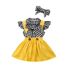 Yürümeye başlayan çocuk kız etek Set kıyafetler kıyafetler gömlek bluz + sarı kısa etek çocuk giysileri kız elbise