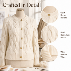 <span class=keywords><strong>Cardigan</strong></span> in Maglia a Trecce Stile Francese Chic per Donne, Maniche Lunghe, Collo Tondo, Maglioni Spessi con Bottoni Dorati, Top a Costine Bianchi, Giacche in Maglia - Product Image 4