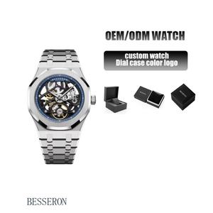 Montre-bracelet pour homme BESSERON en acier inoxydable, mouvement mécanique, résistance à l'eau 5 BAR, design minimaliste, logo personnalisé OEM professionnel. - Product Image 1