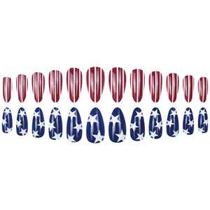 Faux ongles à presser en amande, motif drapeau américain, étoiles et rayures patriotiques, pour le 4 juillet, Jour de l'Indépendance, réutilisables, pour femmes, vente en gros usine - Product Image 5