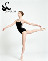 Maillot de ballet para mujer, fino, de una sola tira, con espalda cruzada y recortes, para gimnasia y danza