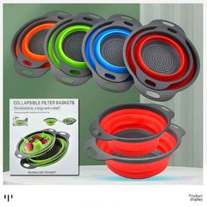 Collapsible Colander Set of 2 Round Silicone Kitchen <b>Strainer</b> Set Perfect for Draining <b>Pasta</b>, Vegetable and Fruit - Product Image 6