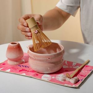 Elegant Pink Preparation <b>Set</b> Ceramic <b>Matcha</b> Bowl Bamboo Whisk Strainer and Accessories Traditional <b>Tea</b> Ceremony - Product Image 2
