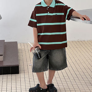 เสื้อโปโลเด็กผู้ชาย แขนสั้น ลายทาง ปักตัวอักษร คอปก ผ้าฝ้ายแท้ รุ่นซัมเมอร์ 2026 แฟชั่นสีสันตัดกัน - Product Image 6