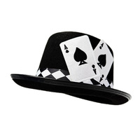 Chapeau de fête d'Halloween Hip Hop noir et blanc, chapeau de magie à motifs de cartes de poker, chapeau de scène pour performance, chapeau de magicien à motifs de piques BS211