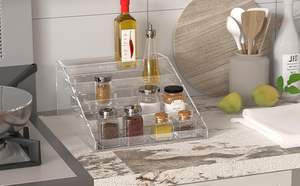Organizador de especias transparente acrílico clásico tallado de 3 niveles, estante de almacenamiento de condimentos para cocina, <span class=keywords><strong>despensa</strong></span>, encimera, armarios de armario - Product Image 6