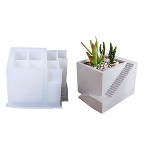 3D Facile à Utiliser Pas Cher Brillant Deux Facettes Deux Escaliers Motif Silicone Moule pour Diy Ciment Résine Mousse Succulente Vase - Product Image 5