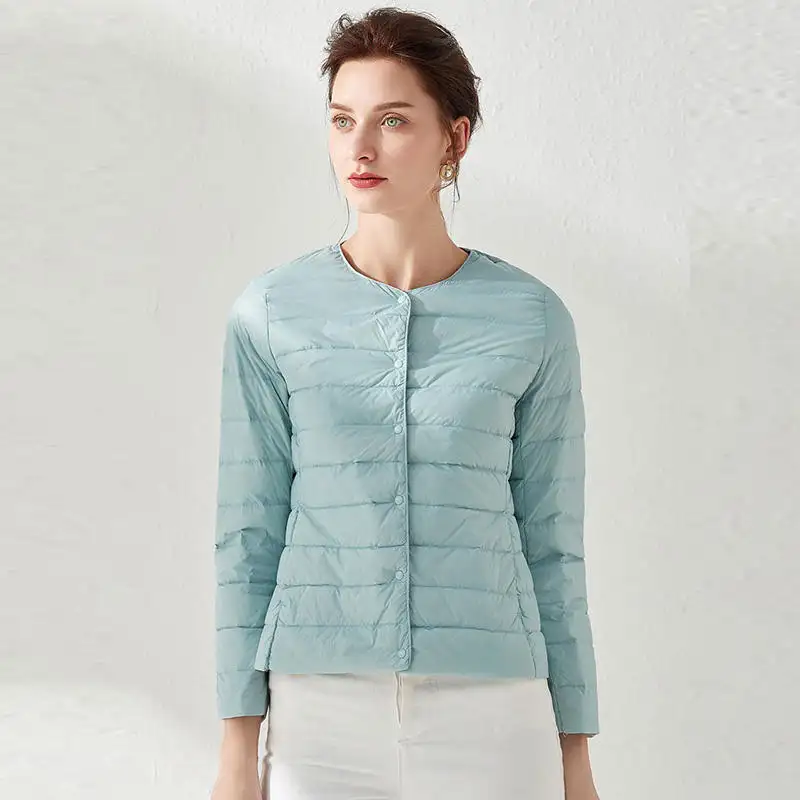 Autumn and winter 2022 new fashion Korean version slim slim round neck coat large women's short light down jacket