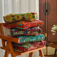 Coussin de siège bohème ethnique 40x40cm, décor pompons, coussin de sol carré, coussin de chaise rembourré épais pour chaise de salle à manger, balcon, maison