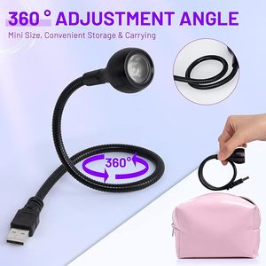 Lampe UV LED professionnelle 3W pour ongles, séchoir à manucure portable pour le durcissement du vernis gel, avec embouts col de cygne noirs, prise USB, logo personnalisable - Product Image 3