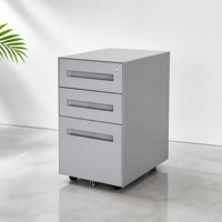 Armoire de classement mobile à 3 tiroirs gris argenté avec serrure, meuble de bureau en métal
