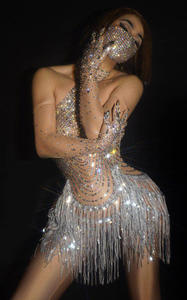 <span class=keywords><strong>Robe</strong></span> Sexy scintillante en strass, à franges, <span class=keywords><strong>robe</strong></span> en maille transparente, tenue de <span class=keywords><strong>bal</strong></span>, de fête d'anniversaire pour femmes, costume de chanteur - Product Image 4