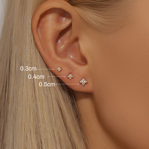 3 Set S925 Petal Shape Triangle Thread Piercing White Zircon Earrings - Product Image 5