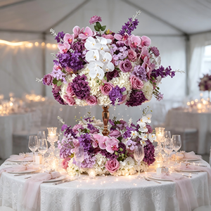 Wholesale 60cm Purple Pink Artificial <b>Flowers</b> Wedding Table Centerpiece <b>Flower</b> Ball Candlestick <b>Flower</b> Wreath Party Event Prop - Product Image 1