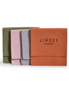Conteneur de bijoux portable en microfibre de luxe Jinsky avec logo personnalisé, ouverture d'anneau à rabat, sac de rangement texturé - Product Image 2