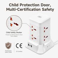 Multiprise verticale OEM 10A en cuivre pour hôpital, 8 prises intelligentes LED avec 2 ports USB-A et 1 port USB-C universels