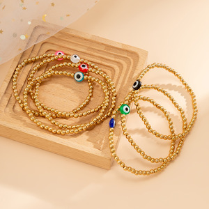 Wholesale New Evil Eyes <strong>Bracelet</strong> <strong>Stackable</strong> Gold Plated Beaded <strong>Bracelet</strong> High Elastic Bead <strong>Bracelets</strong> Women - Product Image 4