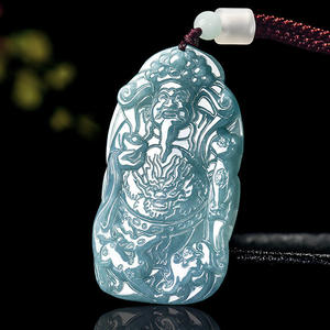 Pendentif en Jade Naturel Bleu Eau de Jade, le Dieu de la Richesse, Style Chinois, UNISEXE, Cadeau avec Certificat d'Expertise FG82 - Product Image 1