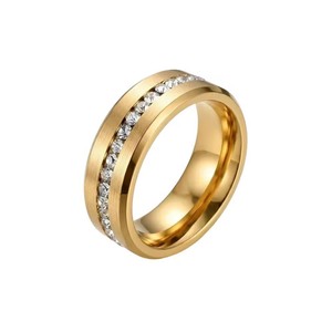 Anillo Unisex <span class=keywords><strong>de</strong></span> Acero Inoxidable con Banda <span class=keywords><strong>de</strong></span> Diamantes <span class=keywords><strong>de</strong></span> Imitación, Acabado Plateado, Dorado o Negro con Textura Cepillada, Duradero - Product Image 4