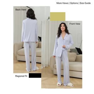 FUNG 8002 Bride Bridesmaid Gifts Drawstring Solid Spring/Autumn Women's Soft Stretchy Knitted Modal Pajama Set Long <strong>Matching</strong> <strong>Pjs</strong> - Product Image 2