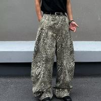 YUANBOFEI Jeans Baggy Personnalisés Coupe Ample Jambe Large Effet Délavé Vintage Motif Camouflage Léopard Super Confortables pour Hommes