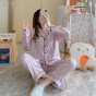 Pijama de seda para mujer de nuevo diseño, 2 uds., ropa de dormir de satén con cierre de cintura elástica, mangas largas y pantalones para el verano - Product Image 5