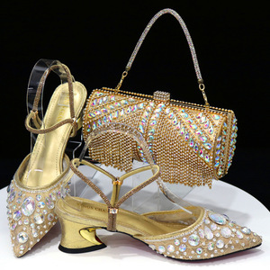 Women's <b>pointed</b>-<b>toe</b> strappy sandals, lace-up diamond-studded low-heeled shoes + round tube fringed handbag - Product Image 4