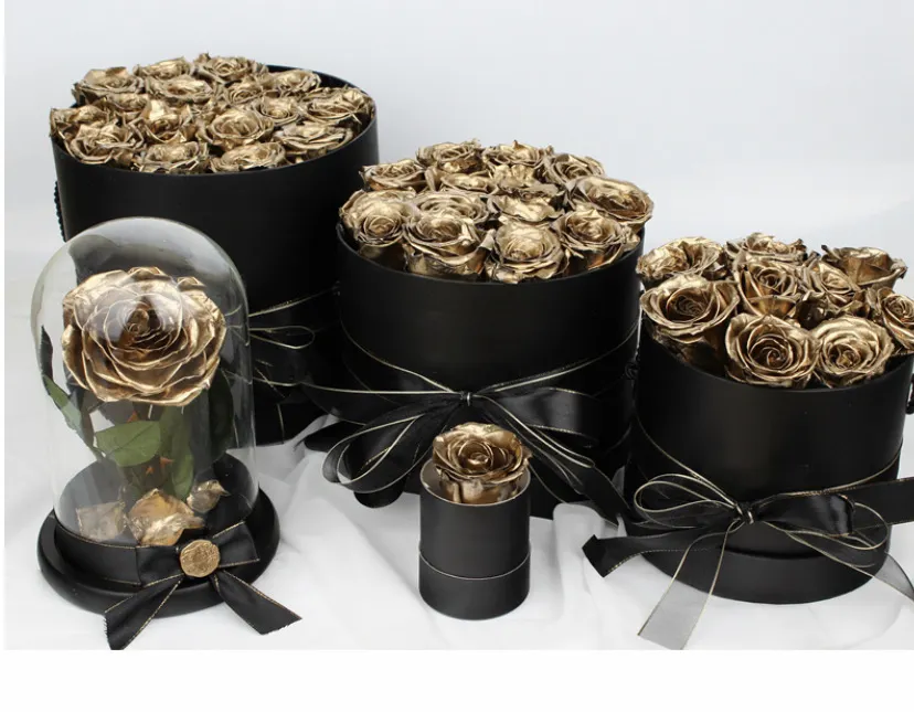 UO-Rosas preservadas para el Día de San Valentín, Metal dorado de lujo, inmortal, para siempre, en caja de regalo