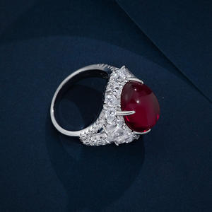 Kustom mewah merah Ruby zirkonia kubik berlian wanita pertunangan cincin 925 perak murni perhiasan - Product Image 3