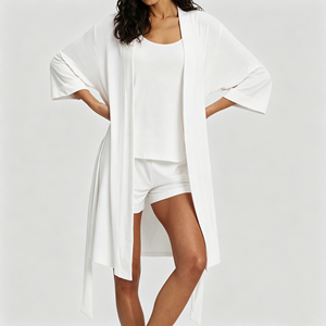 Kimono Style Women's Bamboo 3 Pcs Robe Set Ladies Pajama Set Cozy Sleepwear Summer Lounge Wear Set