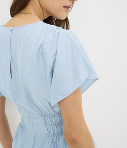 <b>Light</b> Blue Logo Cinched Waist Loose Fit Polyester Anti-Wrinkle Nautical Style Blouse - Product Image 2