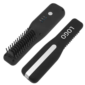 Custom Logo Mini Wireless Mens Anti-Scald Heated Electric Portable Heat Comb Cordless Hair Beard Straightener Brush