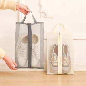 Sac de rangement pour chaussures de voyage portable, en nylon durable, avec fermeture éclair, maille respirante visible, anti-poussière - Product Image 3