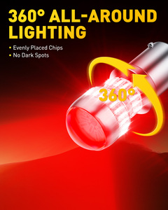 2x Bombillas LED BA15S Rojas de 54 LED para Freno, Intermitente y Luz Trasera, Canbus 1156 2835, Globo Brillante - Product Image 3